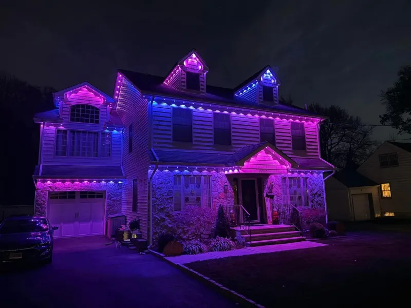 Govee permanent outdoor lights installed on a home showing a complete setup from front view