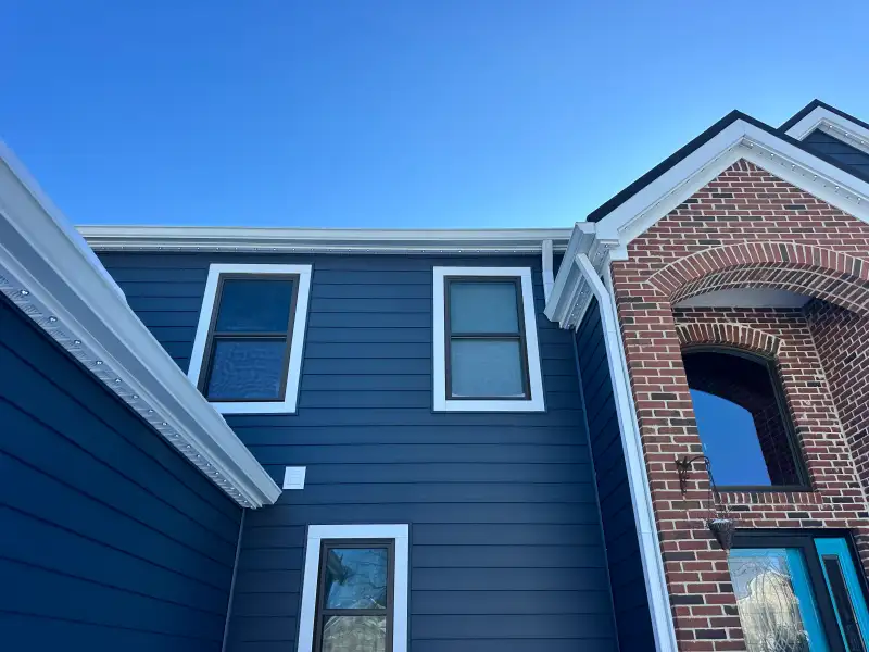 Permanent LED lights installed on blue siding home in Columbus Ohio